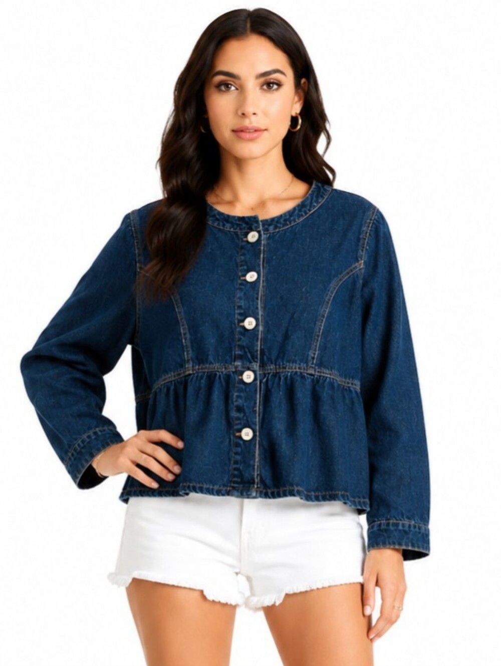 SHEIN Curve Denim Peplum Jacket 0XL Blue Babydoll Cropped Cottagecore